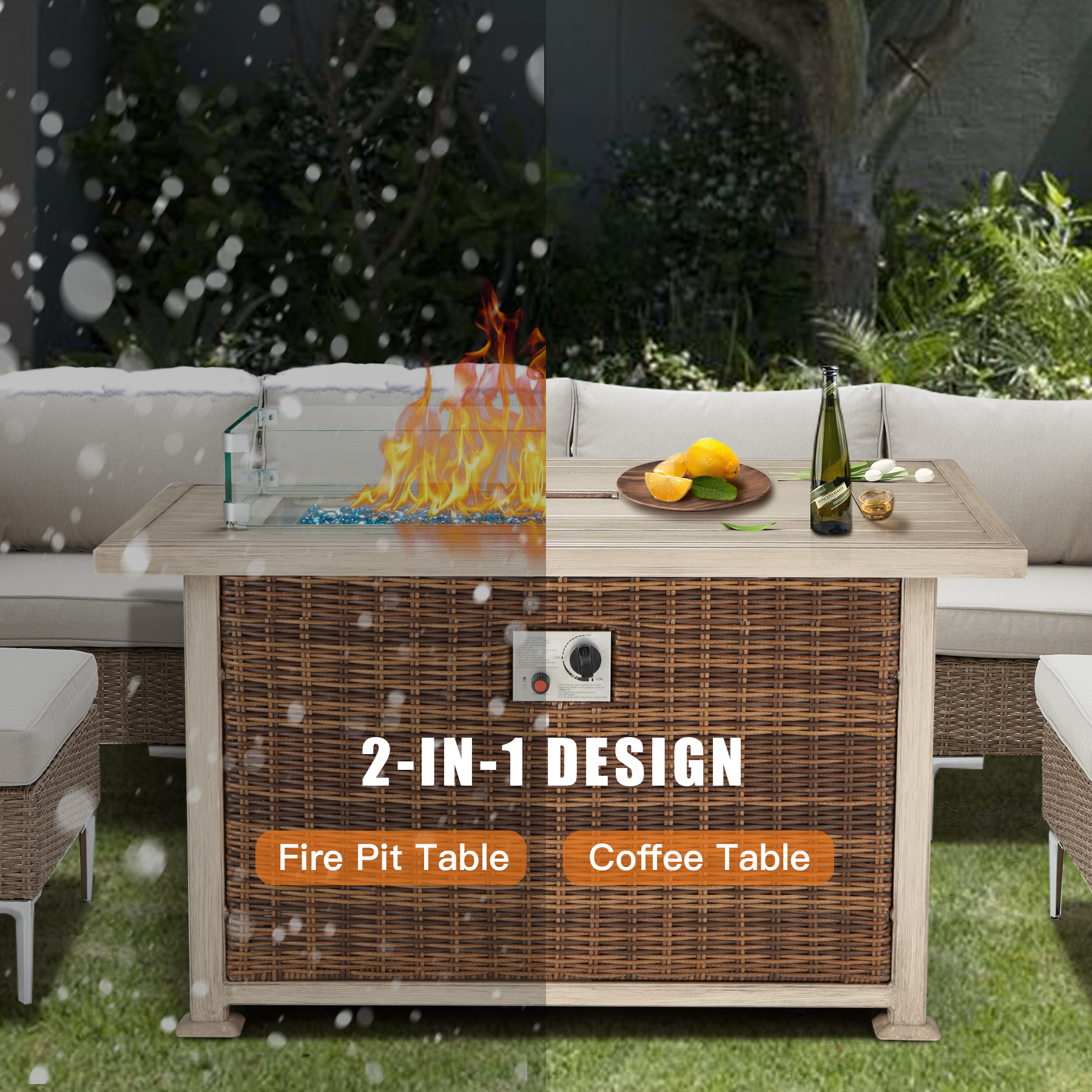 2-in-1 design, you could convert the fire pit table into a coffee table easily.
