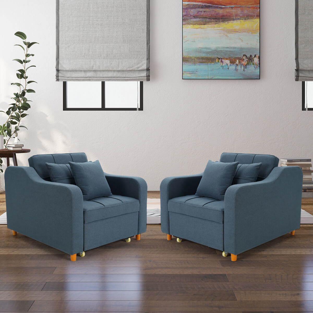 Homrest set of 2 sofa bed, 3-in-1 convertible chair for living room, blue gray
