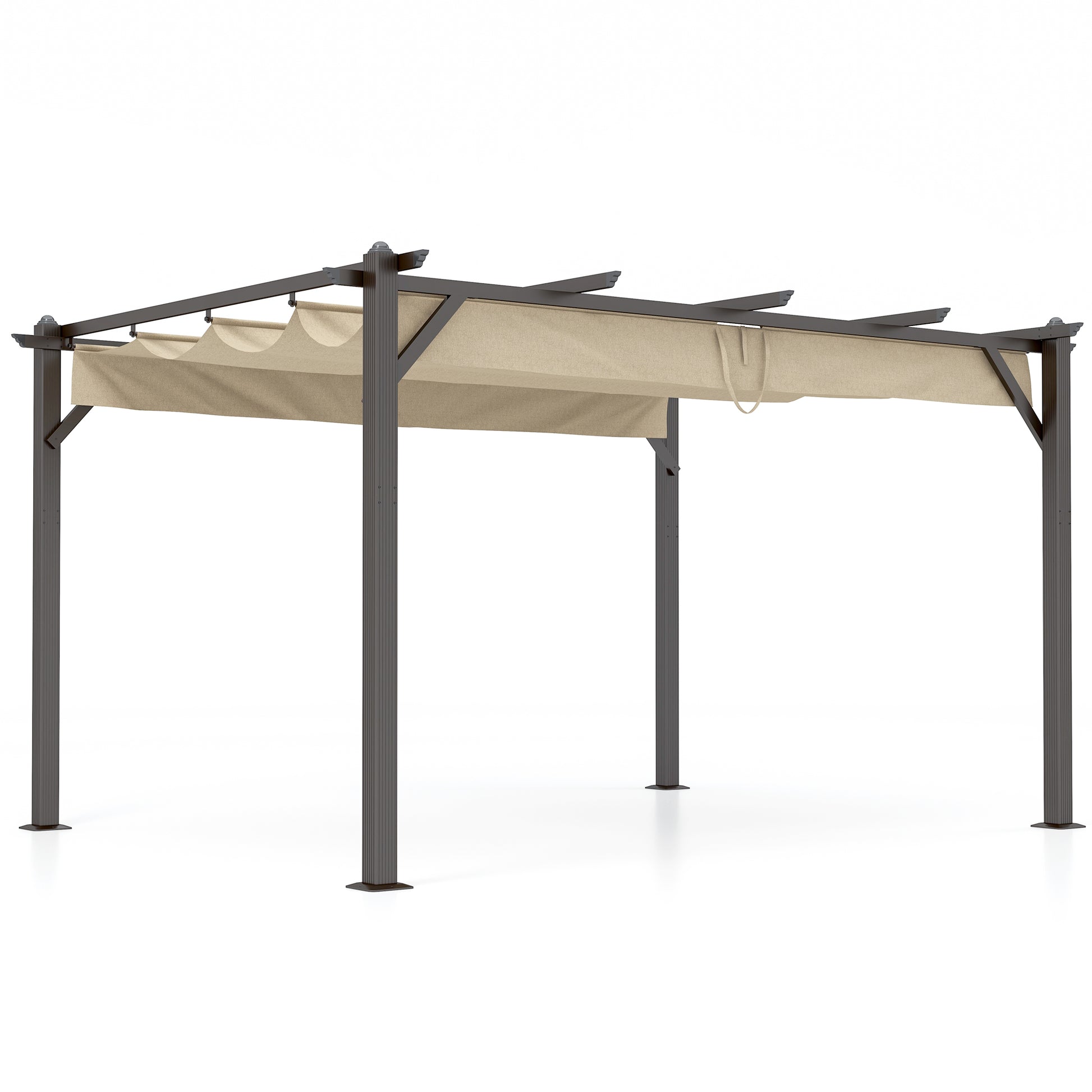 Homrest 13' X 10' Retractable Pergola, Patio Gazebo Grape Trellis with Removable Sun Shade Canopy（Khaki）