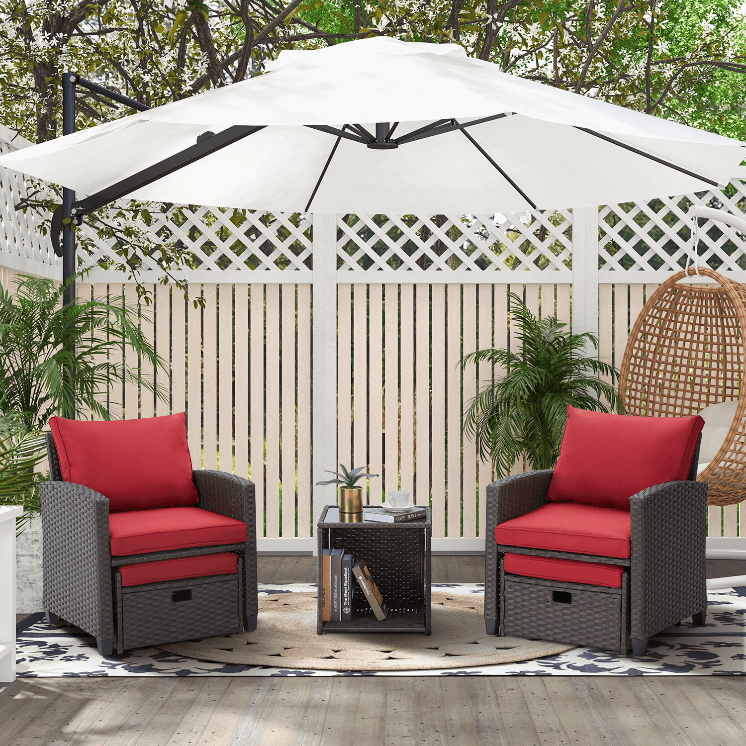 5 Pcs outdoor furniture set for porch, garden and balcony, wine red | Homrest furniture