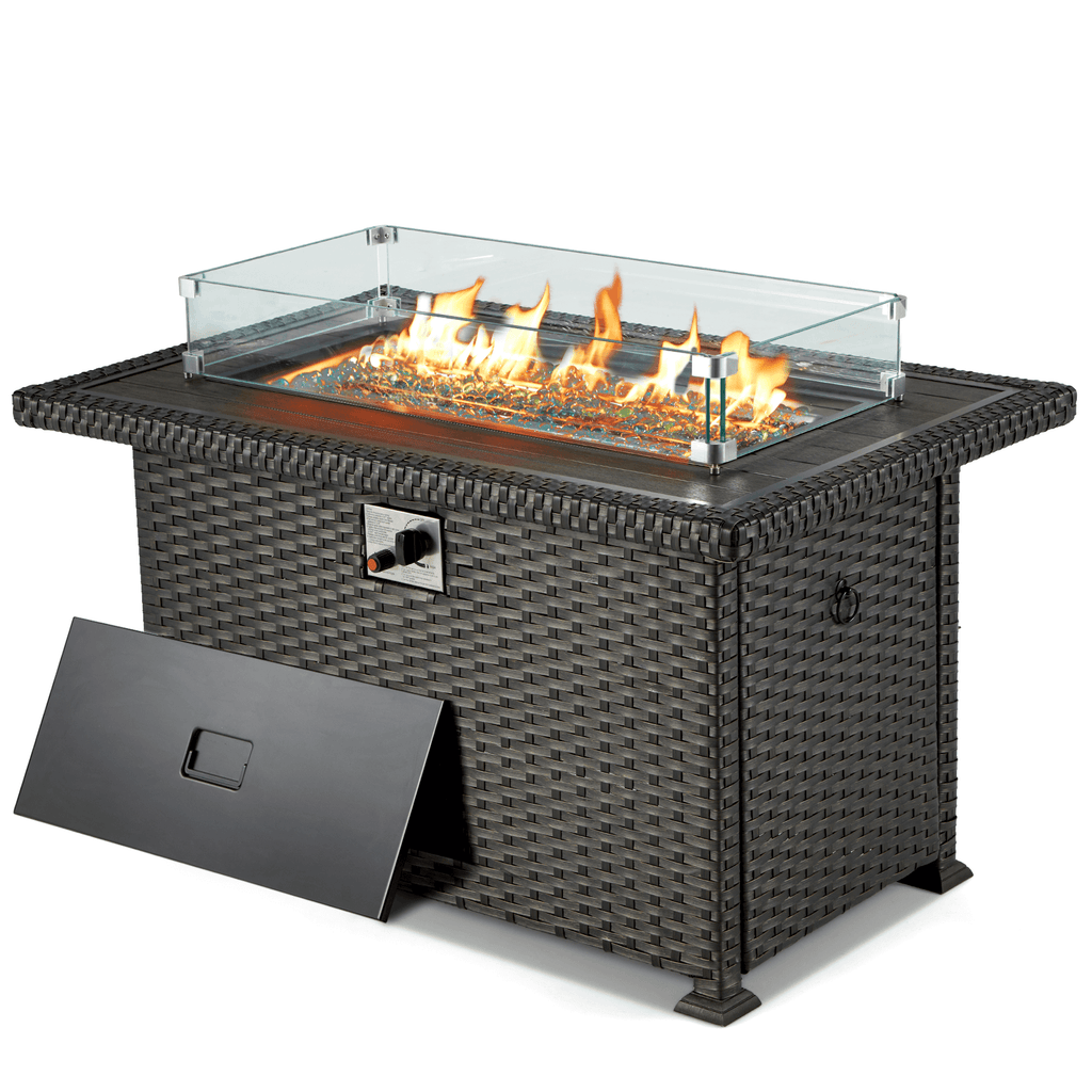 44" Propane Gas Fire Pit Table 50000 BTU Auto-Ignition with Windguard, Black