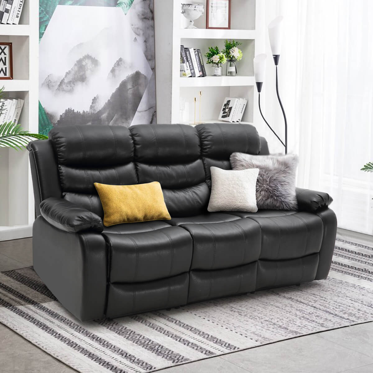 Homrest 3 seater Recliner Sofa Set Home Theater Seating Reclining Couch for Living Room, Black