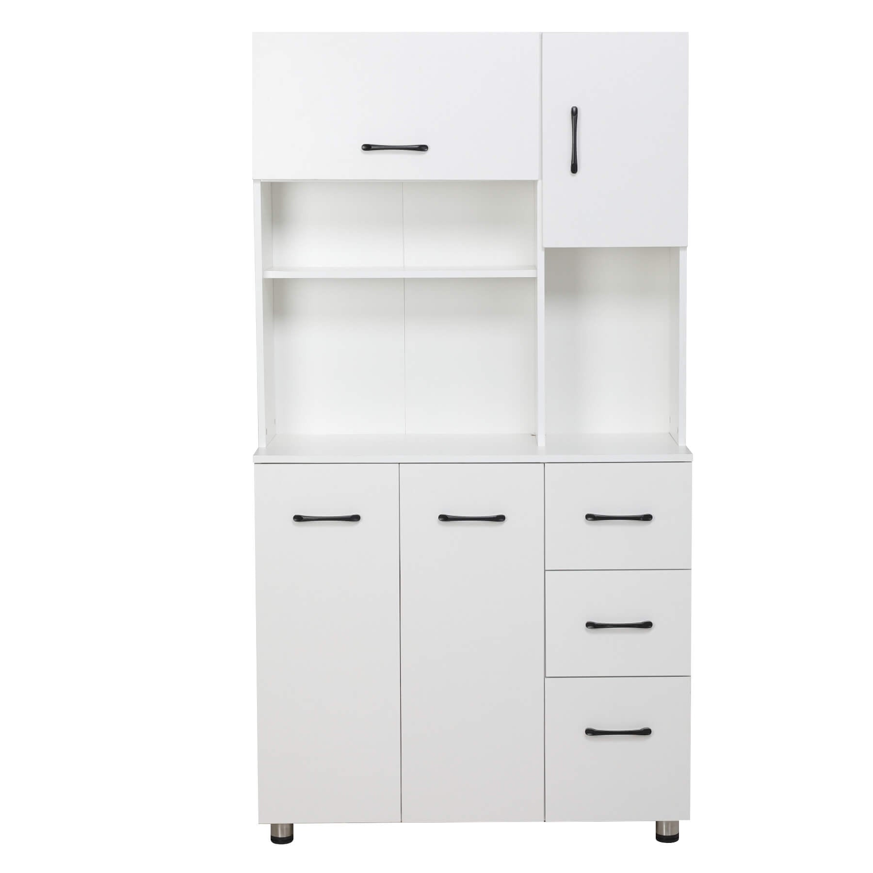 Homrest Kitchen Pantry Storage Cabinet Open Countertop and Microwave Space White