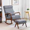 HOMREST Set of 2 Fabric Rocking Chair Ottoman Set, Mid-Century Upholstered Rocking Chair with Pillow, Glider Rocker Chair for Living Room (Grey)