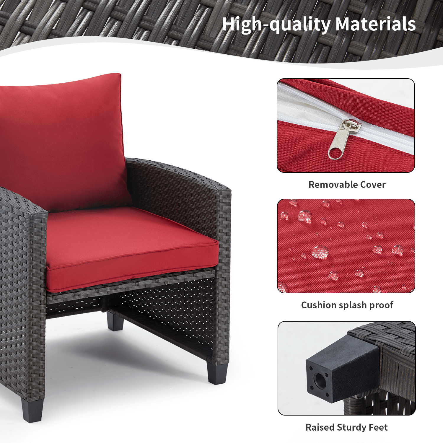 5 Pcs patio sofa set with ottoman and coffee table for porch, garden and balcony, wine red | Homrest furniture