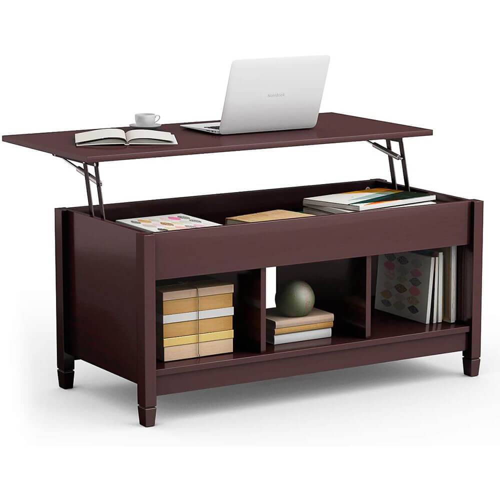 Homrest Coffee Table Lift Tabletop Wood Home Living Room Modern Lift Top Storage Brown