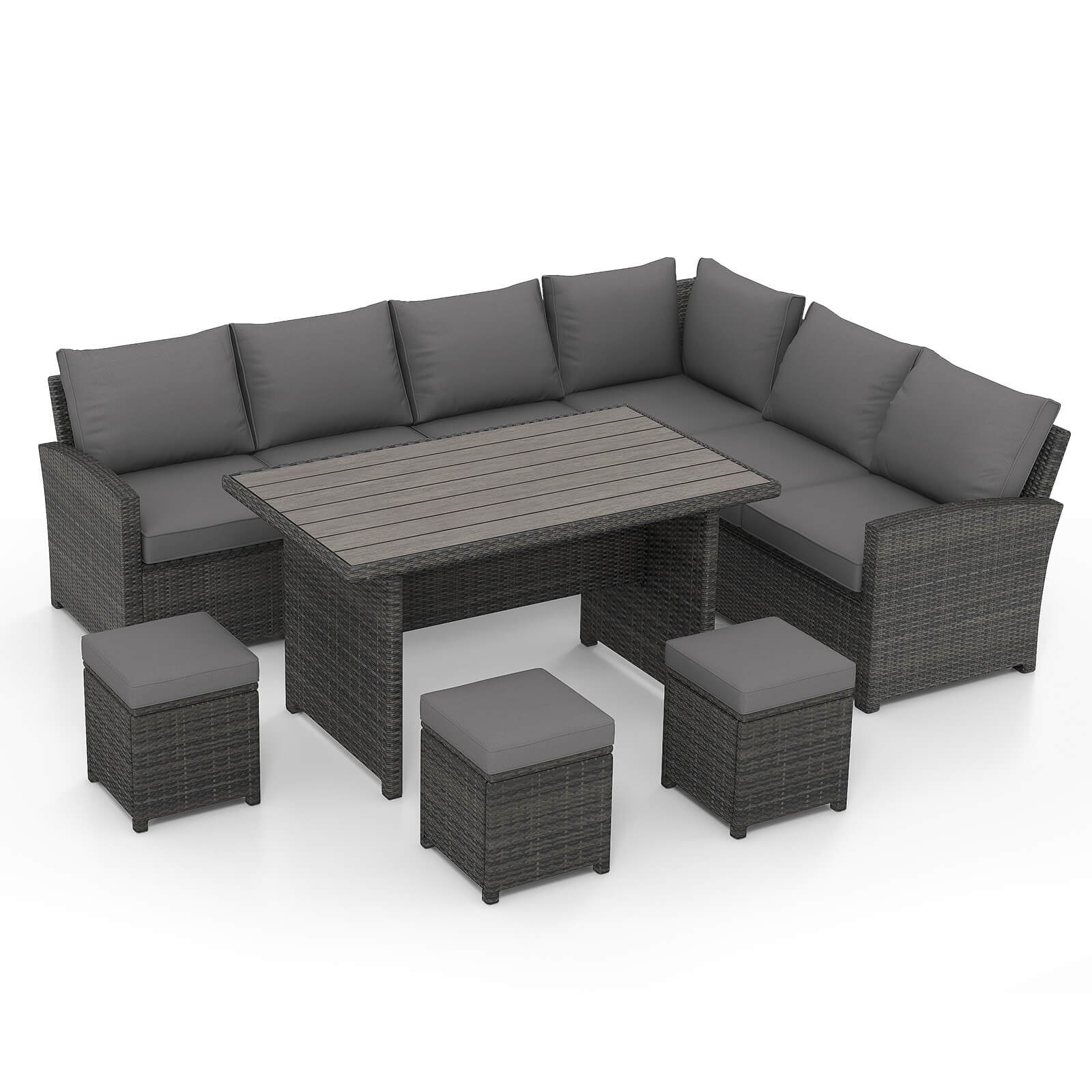 7 Pieces Patio Furniture Set, Outdoor Sectional Dining Set with Table & 3 Ottomans(Grey) | Homrest