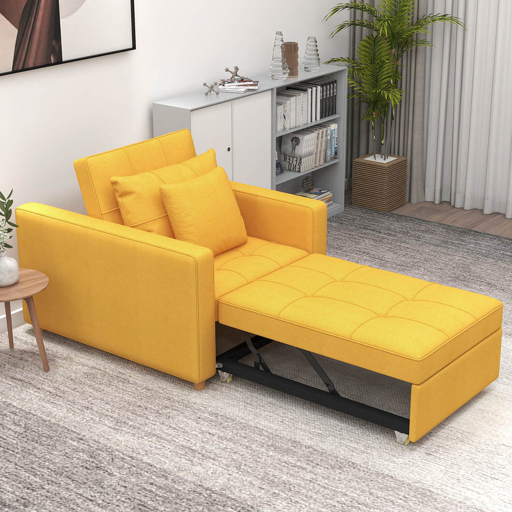 Sofa Bed 3-in-1 Convertible Chair Multi-Functional Adjustable Recliner, Sofa, Bed(Yellow)