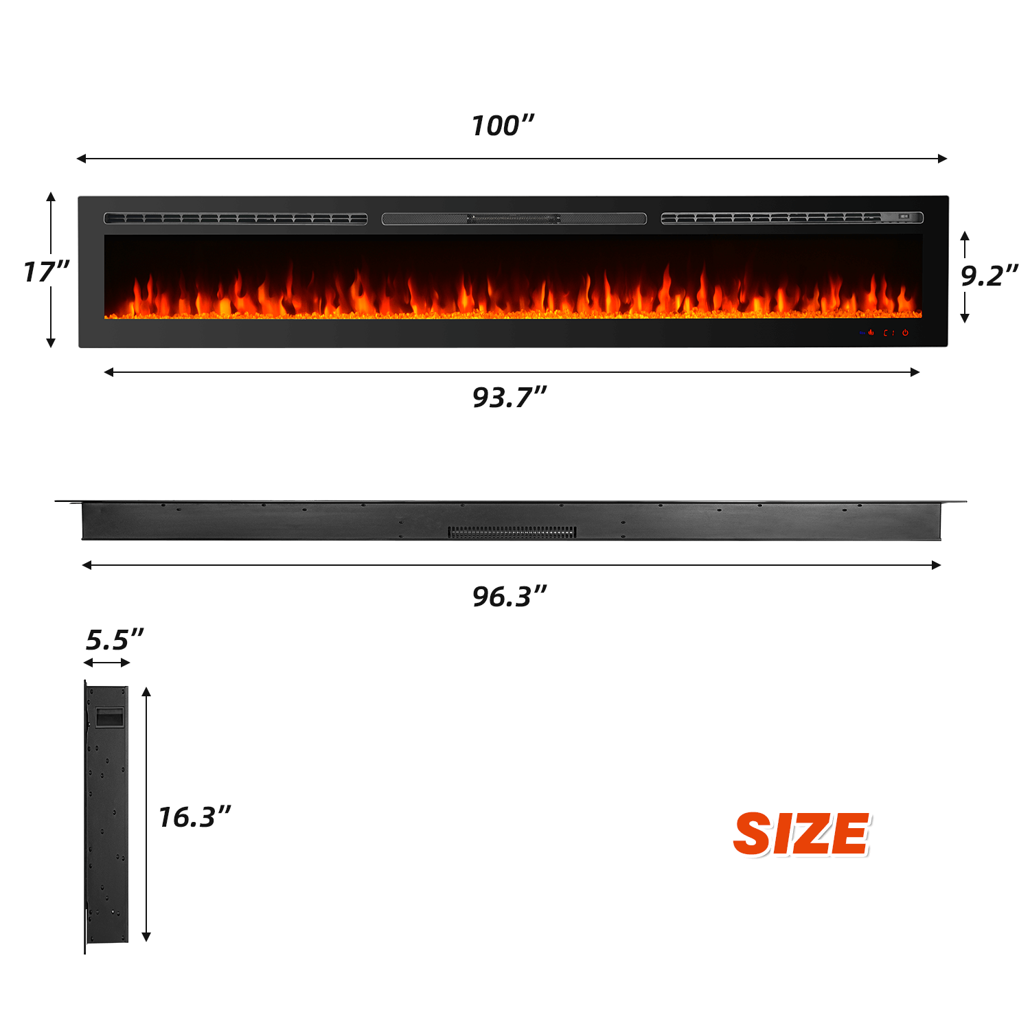 Homrest 100 inch Electric Fireplace, Wall Mounted Fireplace Insert with Remote Control