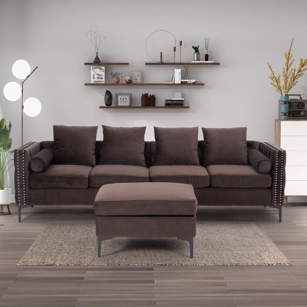 4-Seat Sectional Sleeper Sofa Set with Storage Ottoman for Living Room, Brown | Homrest Furniture