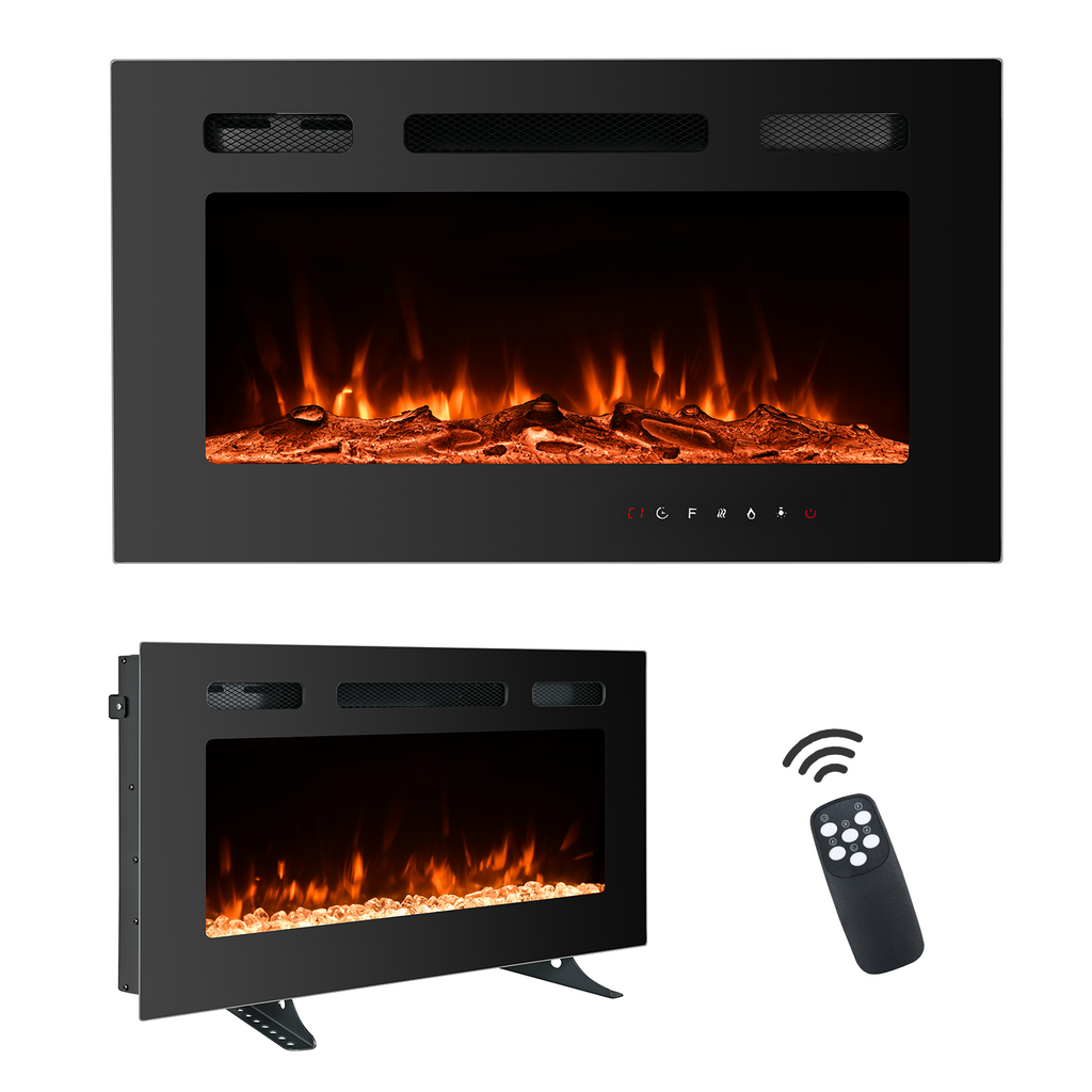 Homrest 30 inch Electric Fireplace Recessed and Wall Mounted,12 Flame Color with Remote Control