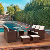  11 Pcs Patio Dining Set Rattan w/ Ottoman, Cushion & Dust Cover for Porch, Garden and Poolside