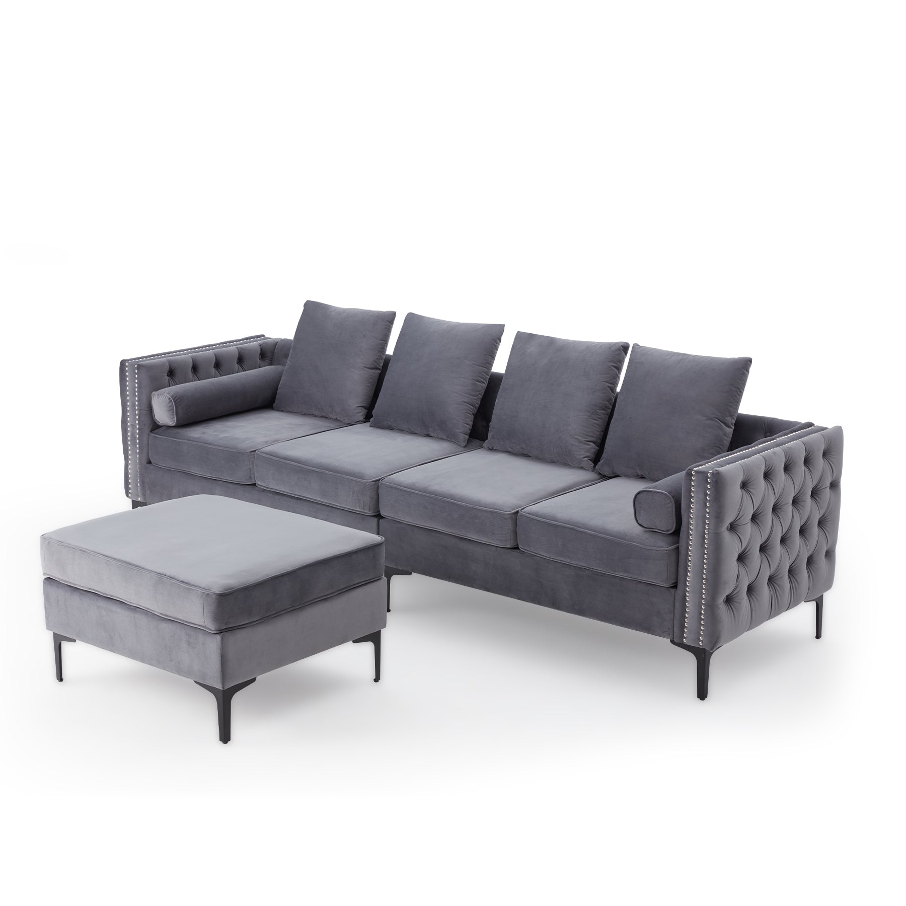 4-Seat Sectional Sleeper Sofa Set with Storage Ottoman for Living Room, Grey | Homrest Furniture