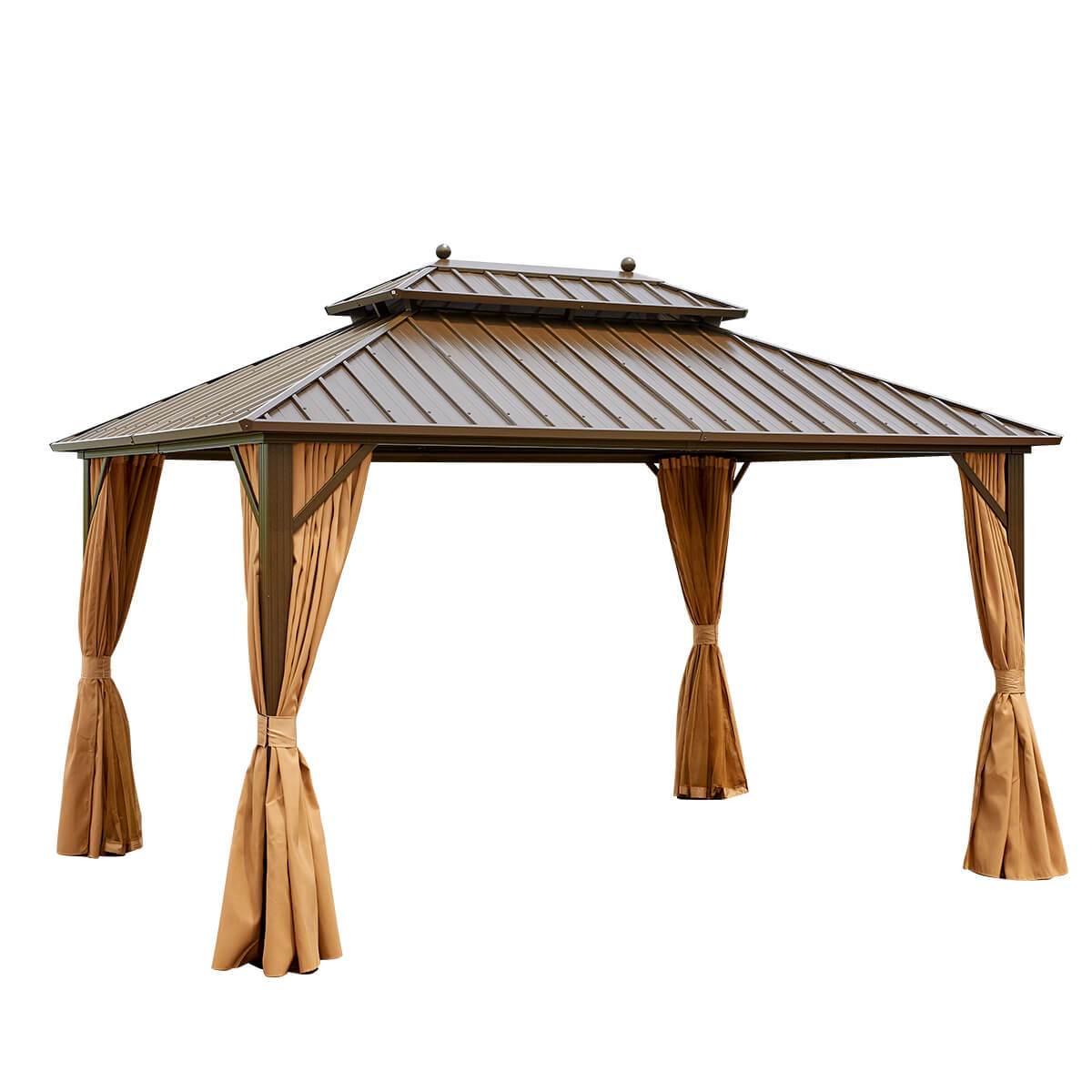  Homrest 0'x13' Hardtop Gazebo Galvanized Steel Gazebos with Netting & Curtain