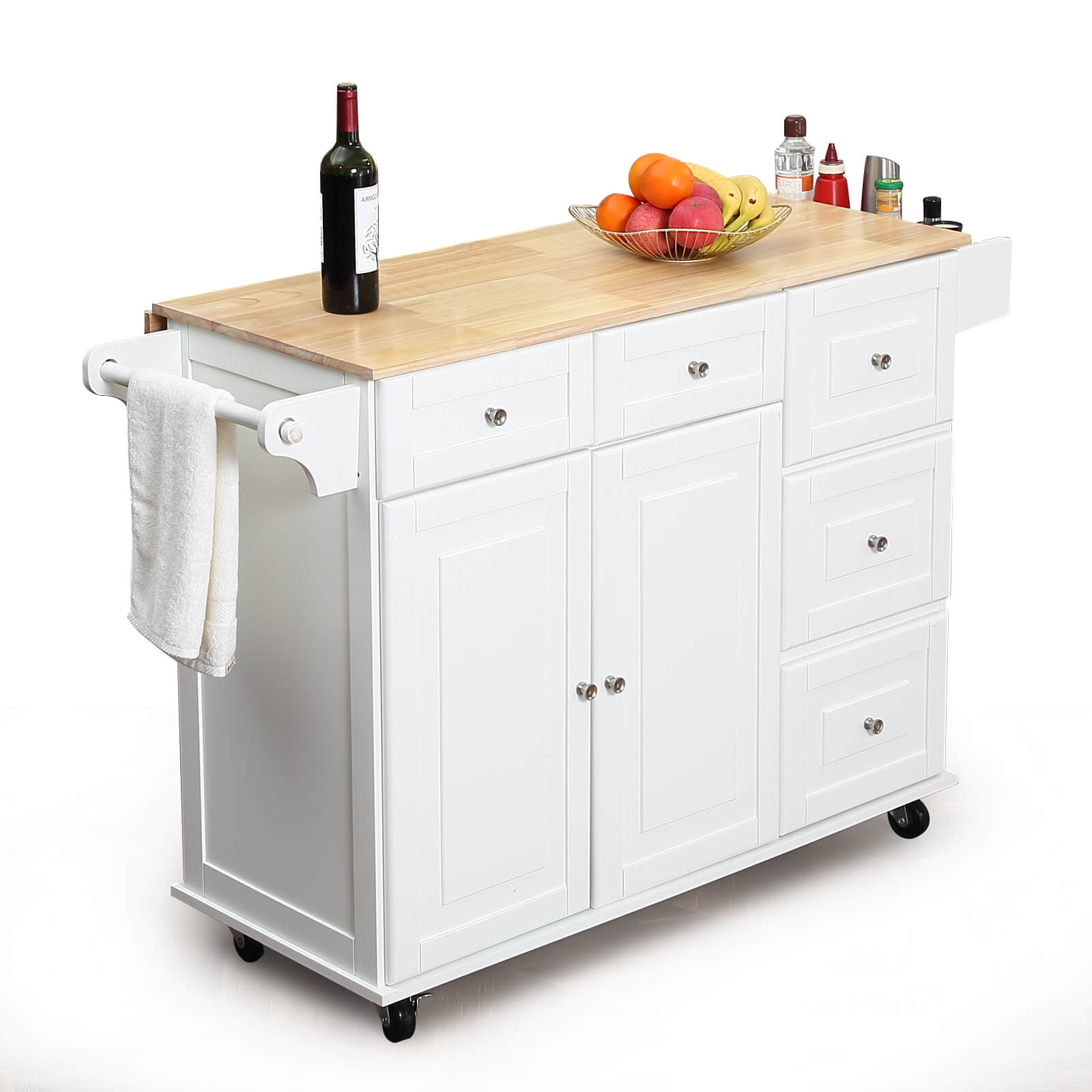 Homrest kitchen island rolling mobile island, white