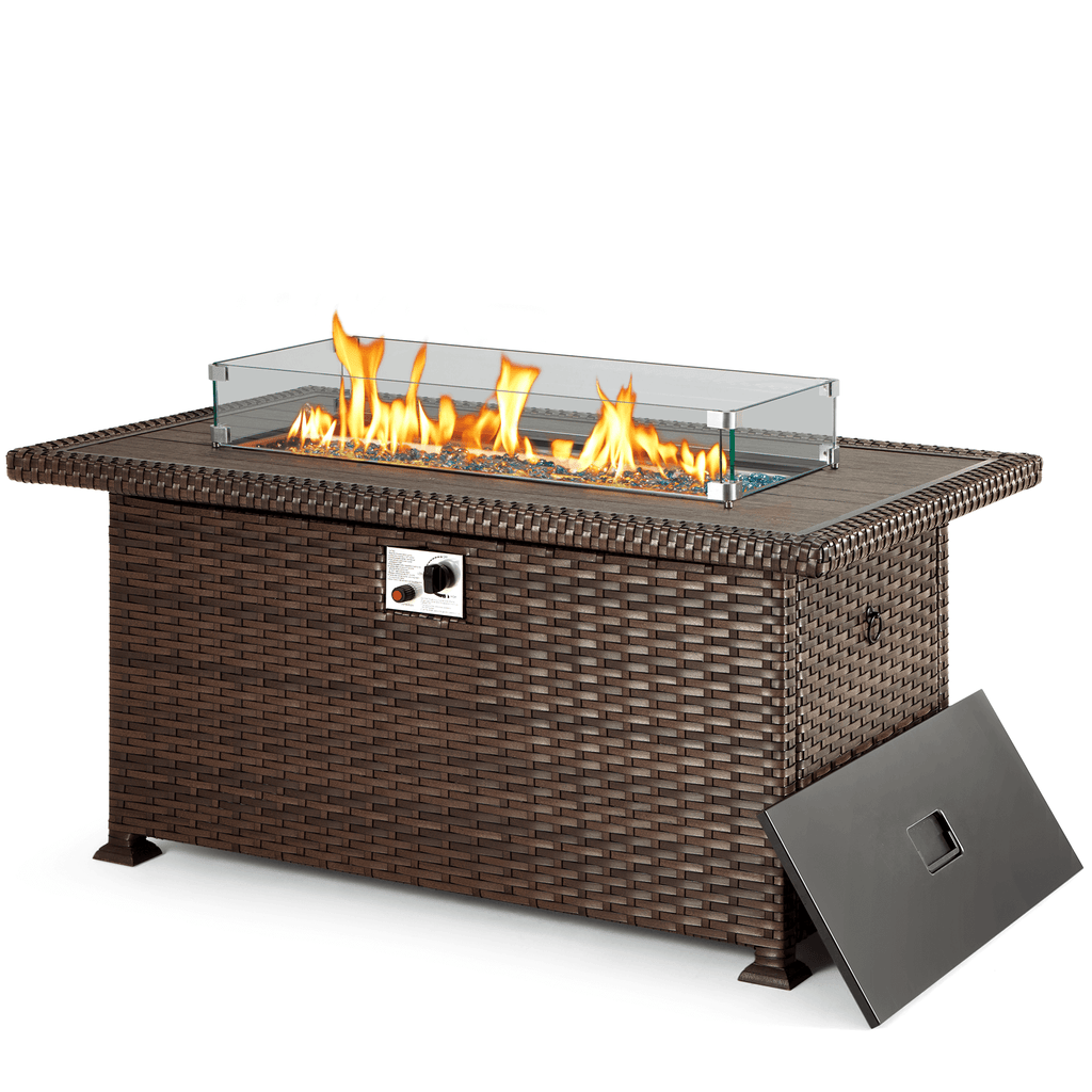 50" Propane Gas Fire Pit Table 50000 BTU Auto-Ignition with Windguard, Brown
