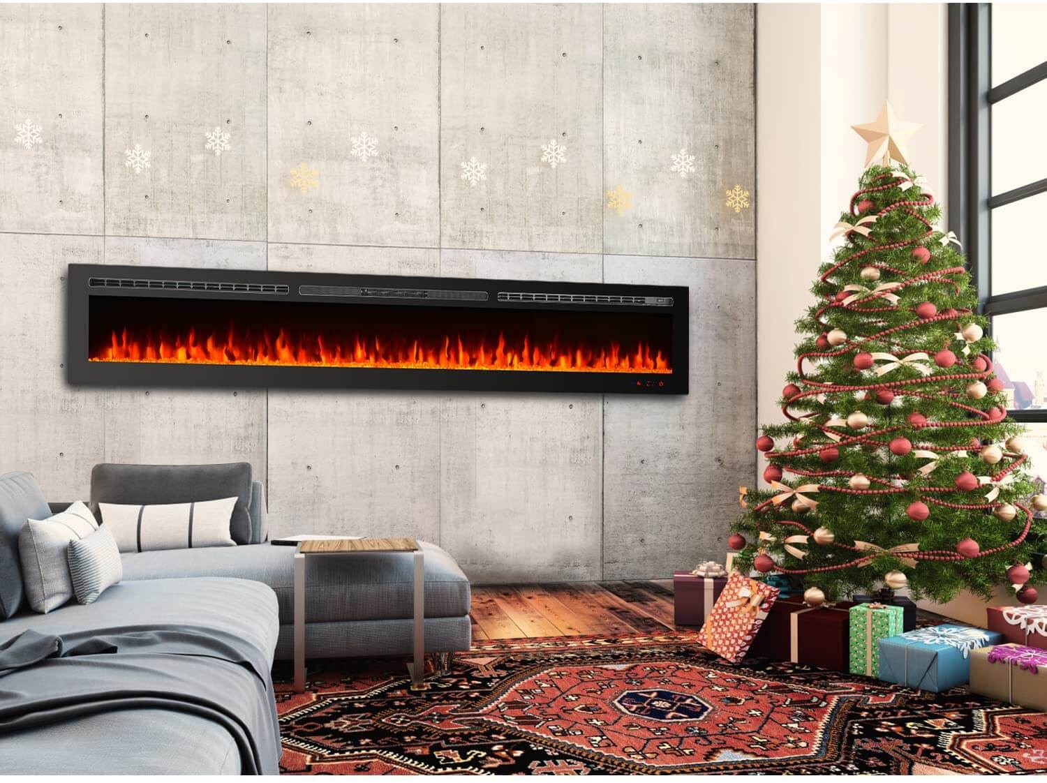 Homrest 100 inch Electric Fireplace, Wall Mounted Fireplace Insert with Remote Control