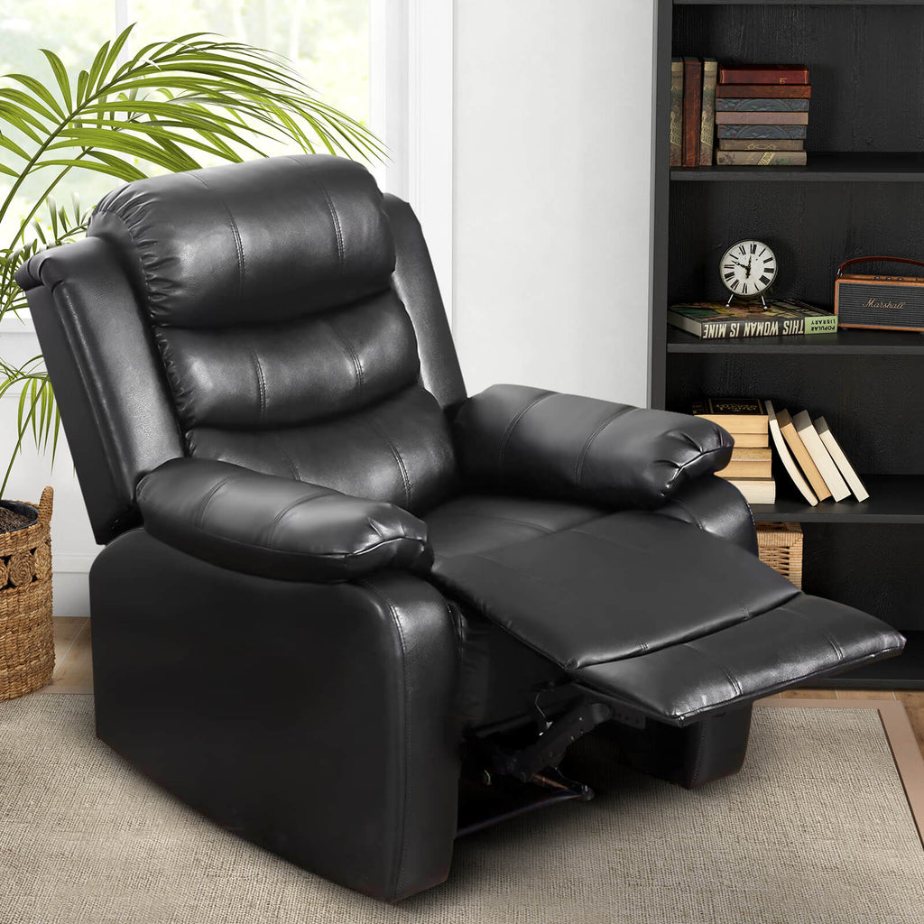 Homrest Breath Leather Manual Recliner Single Chair Ergonomic Lounge, Black