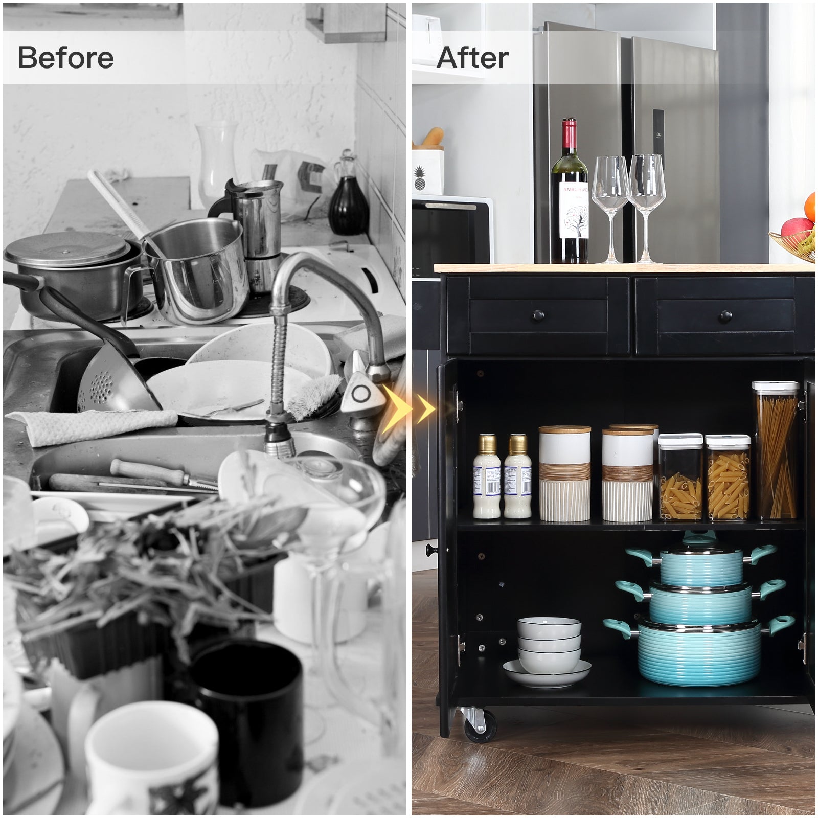 Homrest kitchen island rolling mobile island, easy to clean