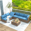 Homrest 7 pieces outdoor rattan sectional sofa with adjustable bracket, cushions and coffee table, blue