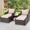 5 Pieces Patio Wicker Chair Recliner Conversation Set with Ottoman/Table, Brown