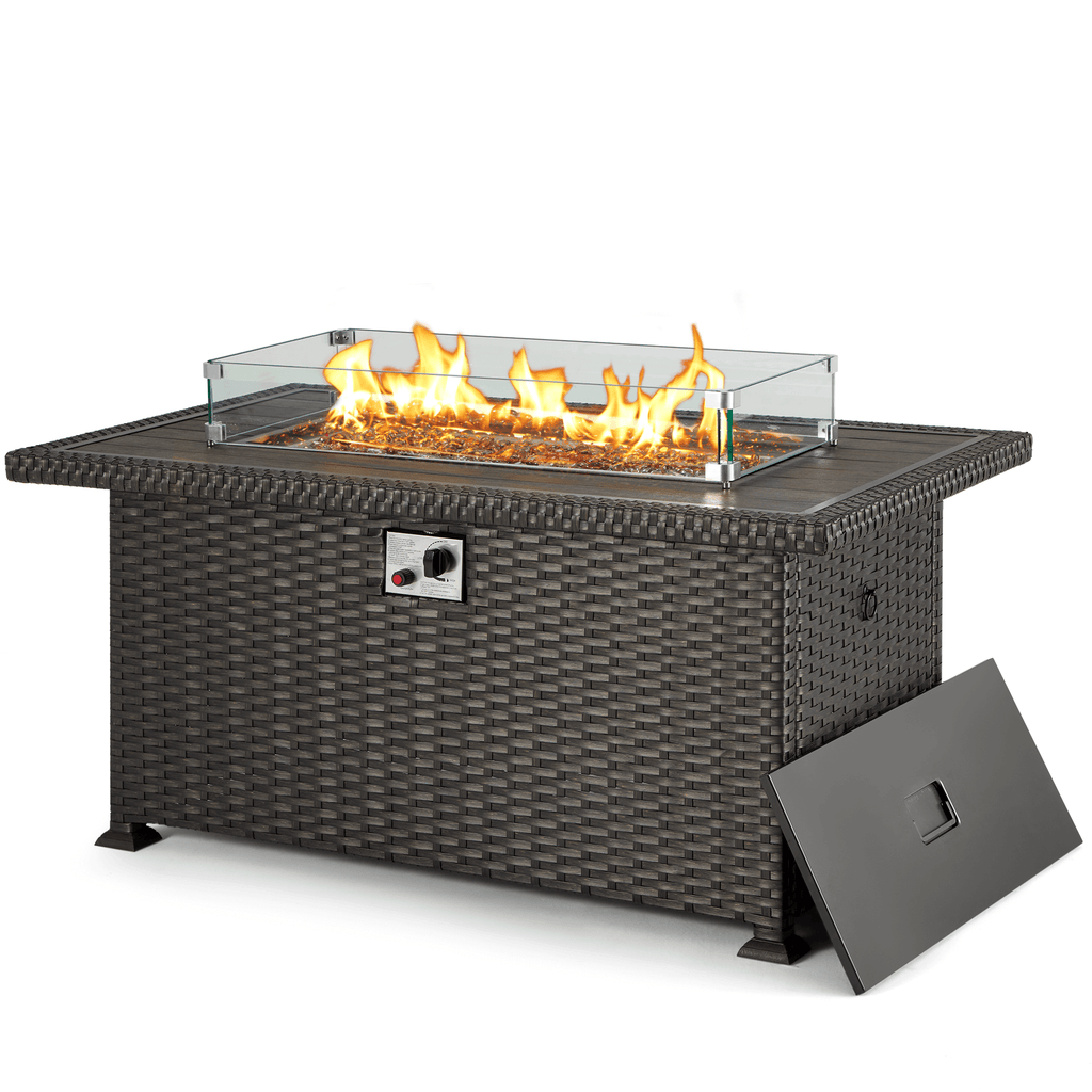 50" Propane Gas Fire Pit Table 50000 BTU Auto-Ignition with Windguard, Black