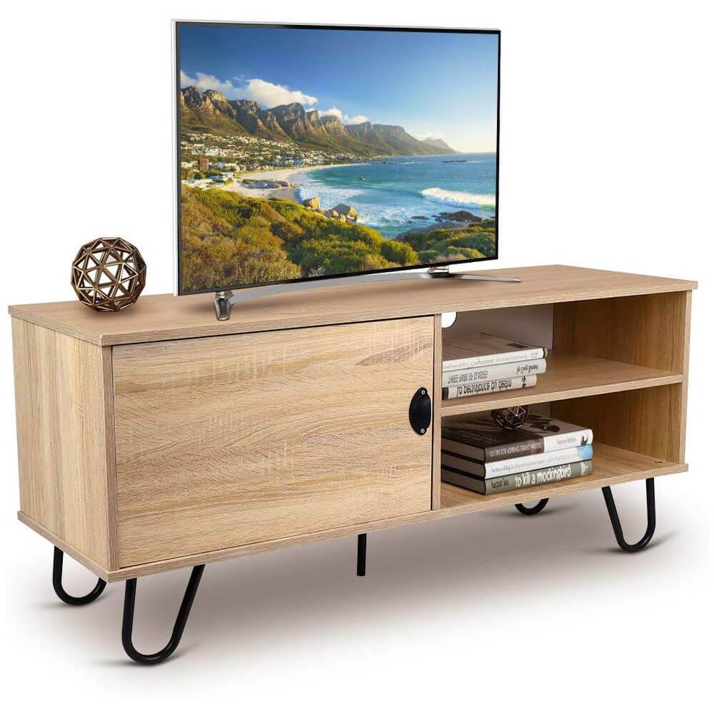 Homrest Modern TV Stand Wood TV Console Cabinet with 2 Storage Shelves and Hairpin Legs