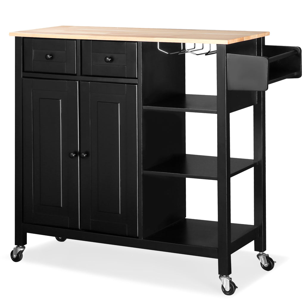 Kitchen Island on Wheels with Cabinet & 3 Layer Shelves