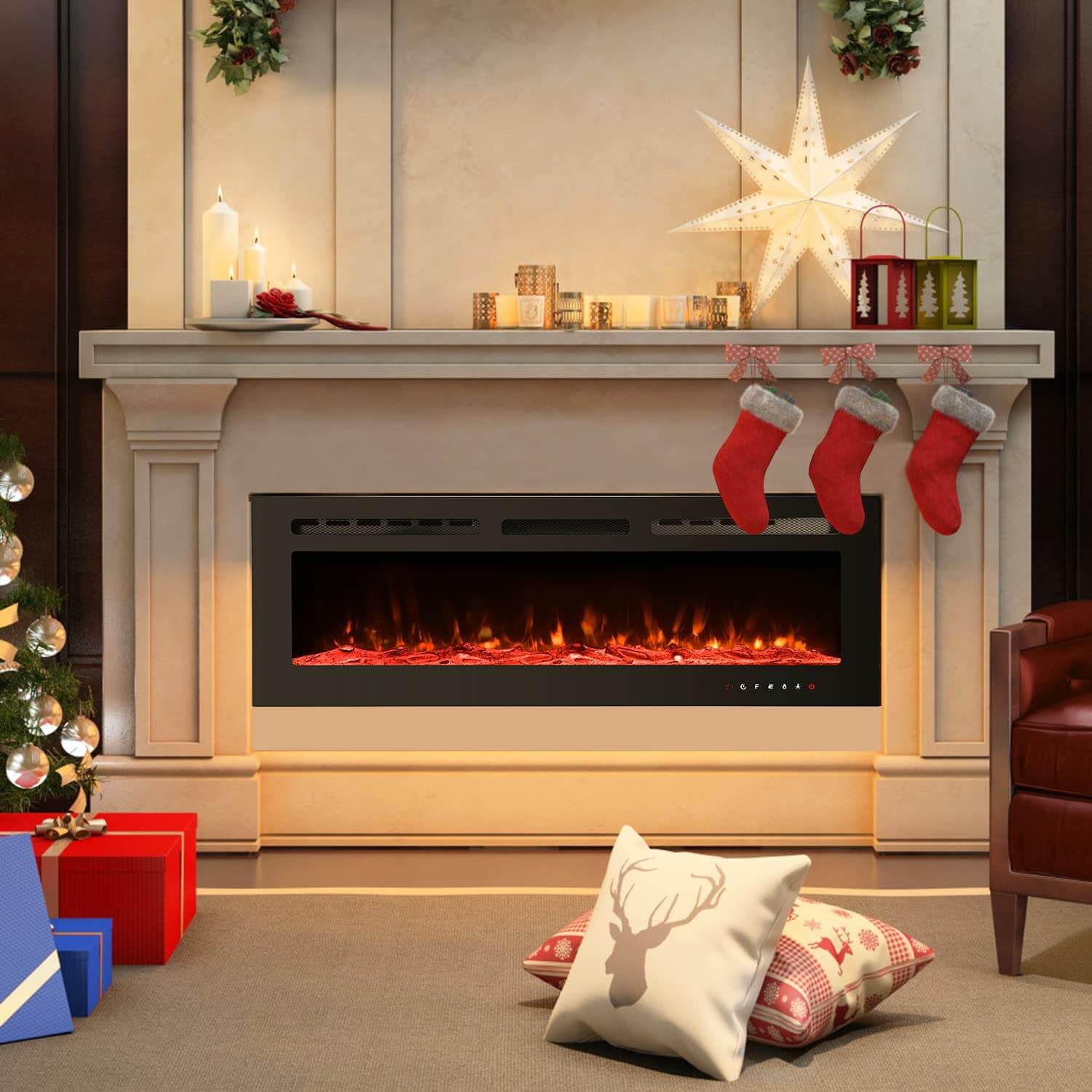 Homrest 50 inch Electric Fireplace with Free Standing, Wall Mounted Insert Heater Remote Control
