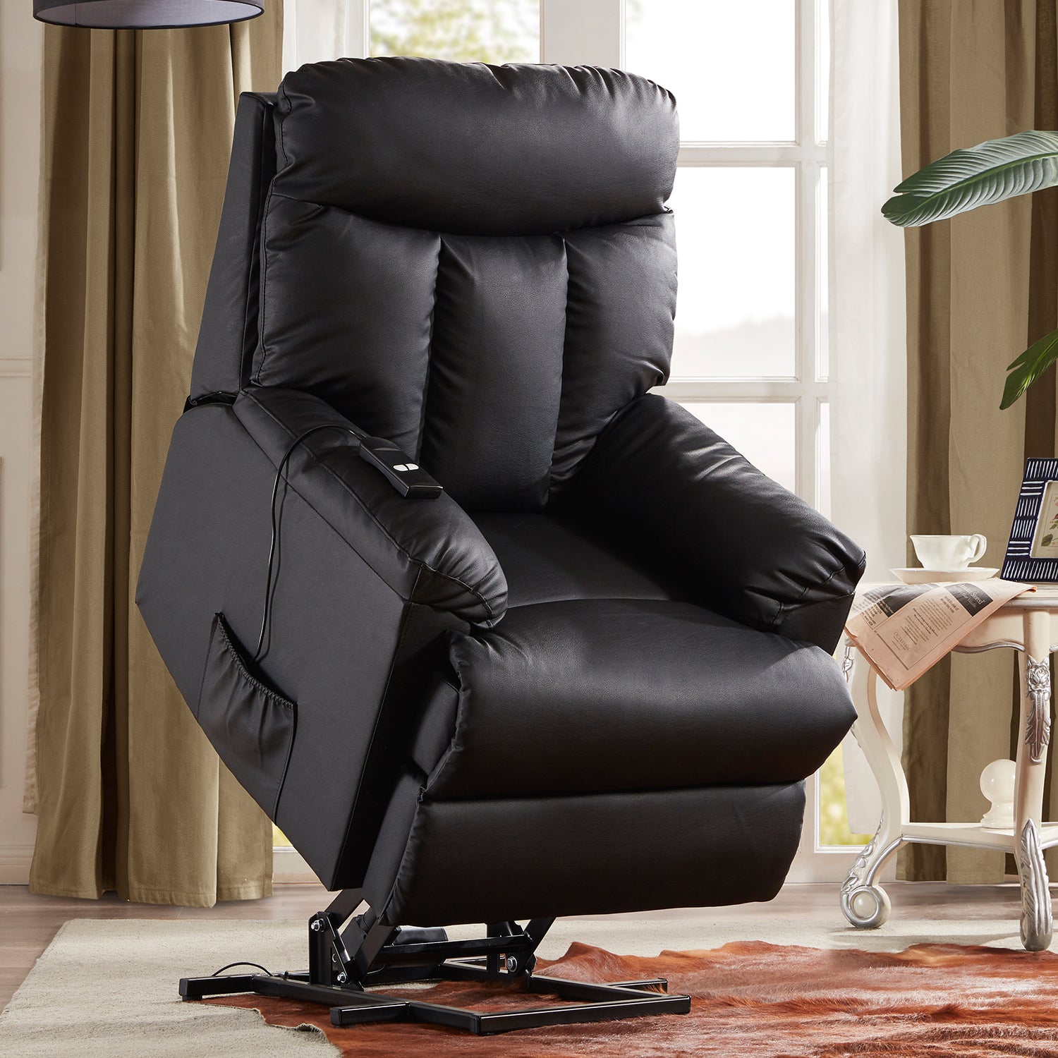  Homrest Electric Recliner Chair Lift Chair Power PU Leather Recliner Sofa with Heavy Duty Reclining Mechanism for Living Room, Black