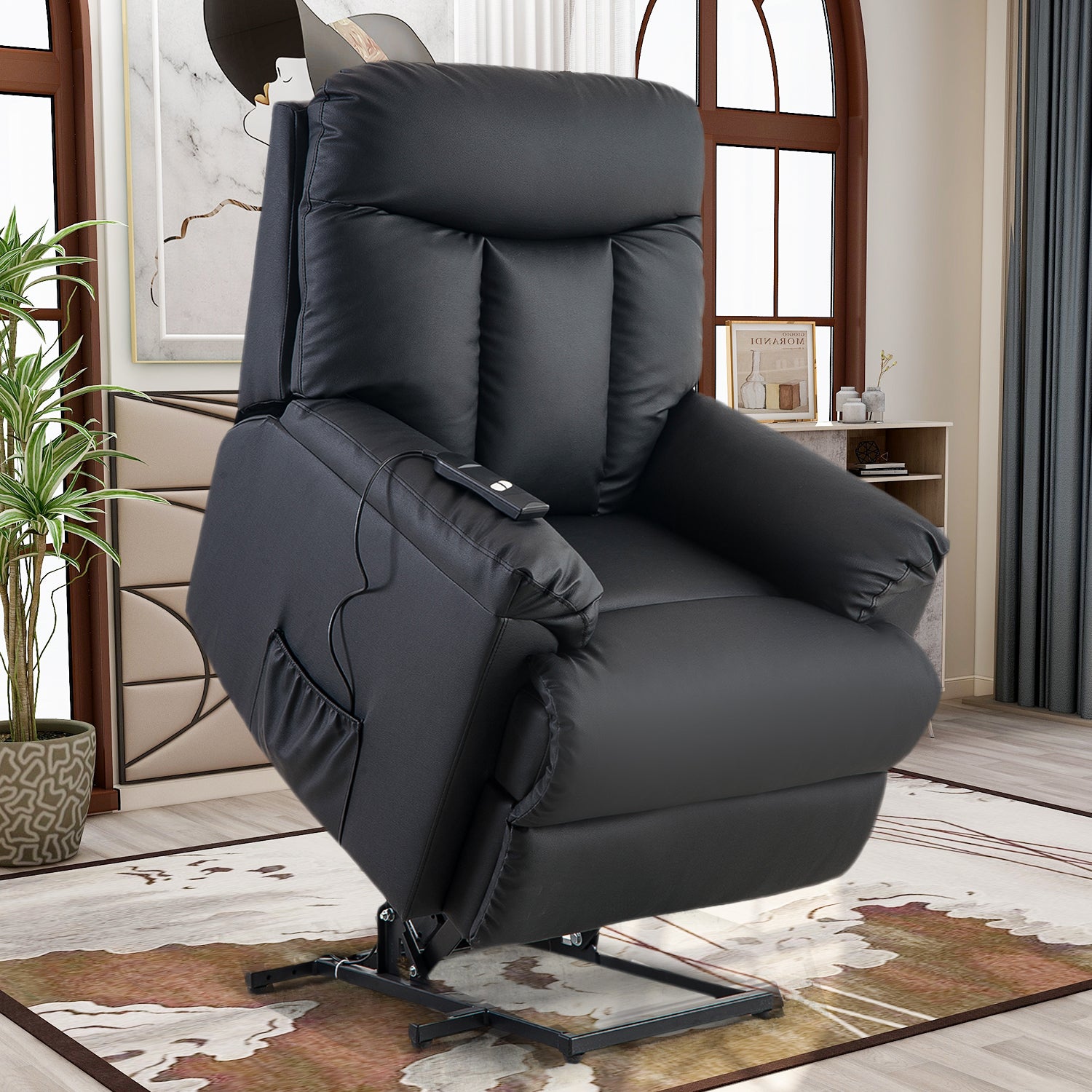 Homrest Electric Recliner Chair Lift Chair Power PU Leather Recliner Sofa with Heavy Duty Reclining Mechanism for Living Room, Black