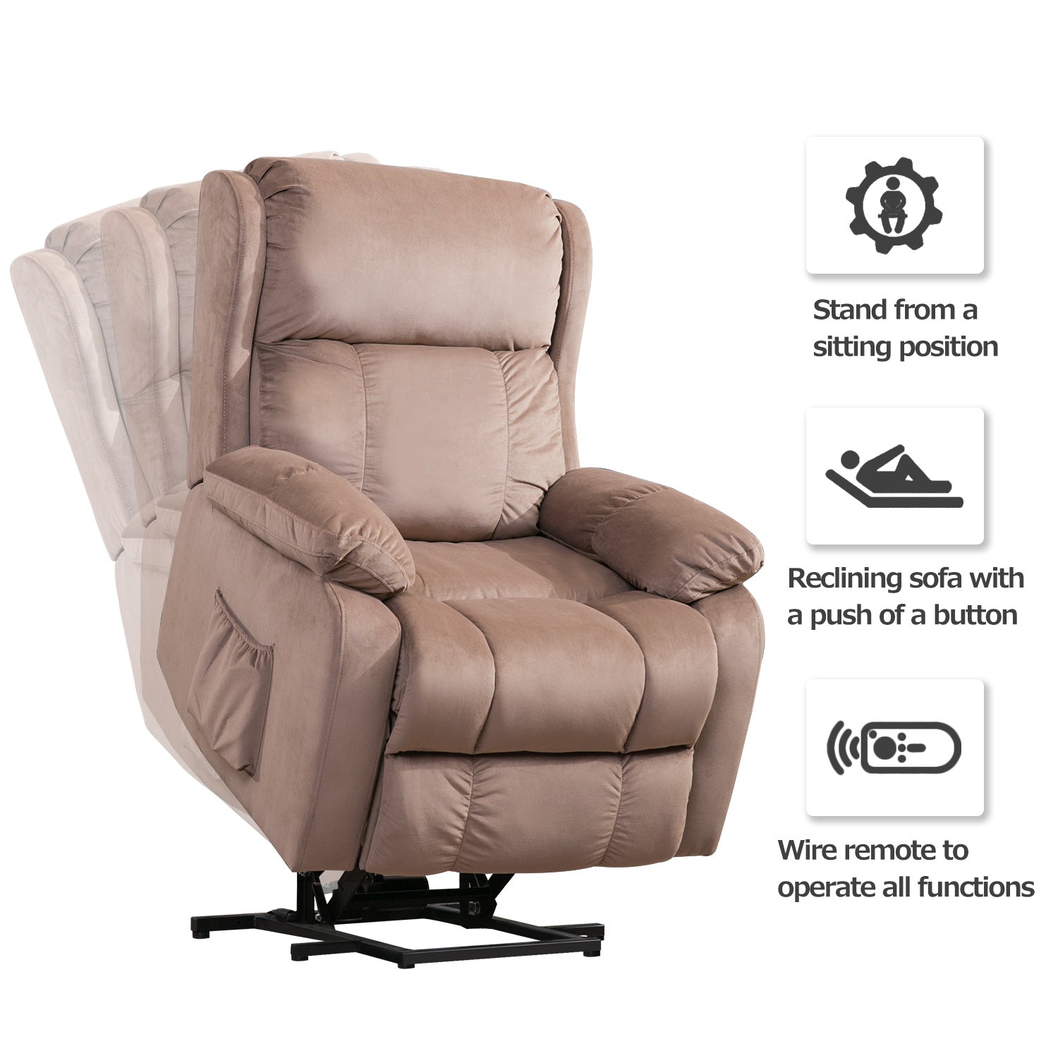 Power Lift Chair Soft Fabric Recliner Living Room Sofa Chair, Beige