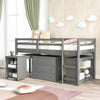Low Study Twin Loft Bed with Cabinet and Rolling Portable Desk, Gray