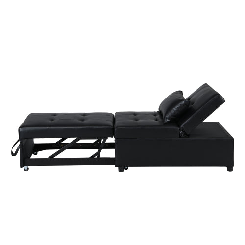 Homrest Folding Sofa Bed 4-in-1 Convertible Chair, Multi-Functional Adjustable Recliner, Black Faux Leather