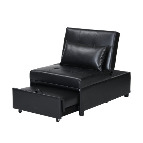 Homrest Folding Sofa Bed 4-in-1 Convertible Chair, Multi-Functional Adjustable Recliner, Black Faux Leather