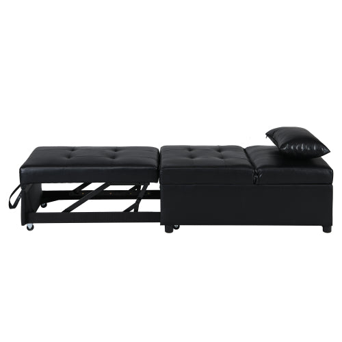 Homrest Folding Sofa Bed 4-in-1 Convertible Chair, Multi-Functional Adjustable Recliner, Black Faux Leather