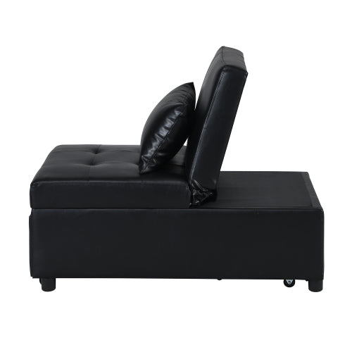 Homrest Folding Sofa Bed 4-in-1 Convertible Chair, Multi-Functional Adjustable Recliner, Black Faux Leather