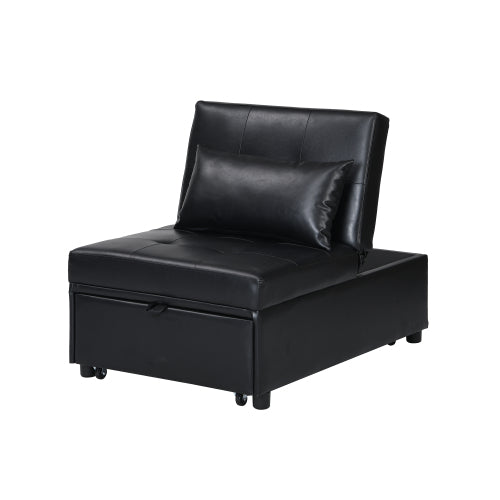 Homrest Folding Sofa Bed 4-in-1 Convertible Chair, Multi-Functional Adjustable Recliner, Black Faux Leather