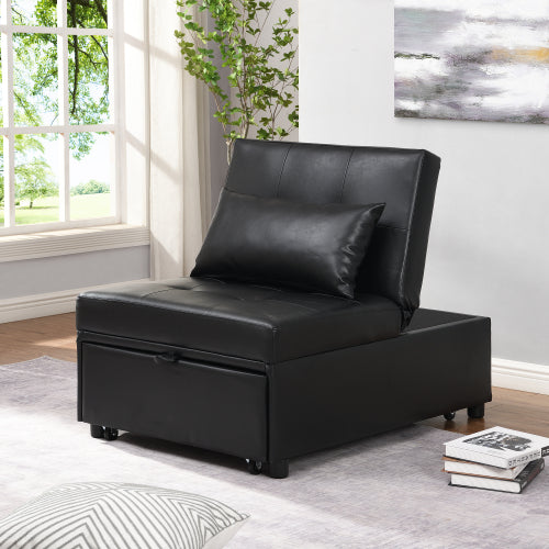 Homrest Folding Sofa Bed 4-in-1 Convertible Chair, Multi-Functional Adjustable Recliner, Black Faux Leather