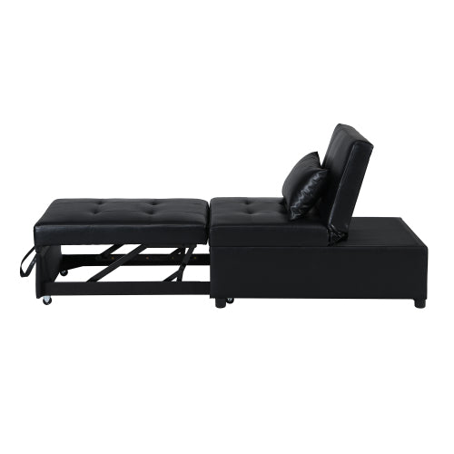 Homrest Folding Sofa Bed 4-in-1 Convertible Chair, Multi-Functional Adjustable Recliner, Black Faux Leather