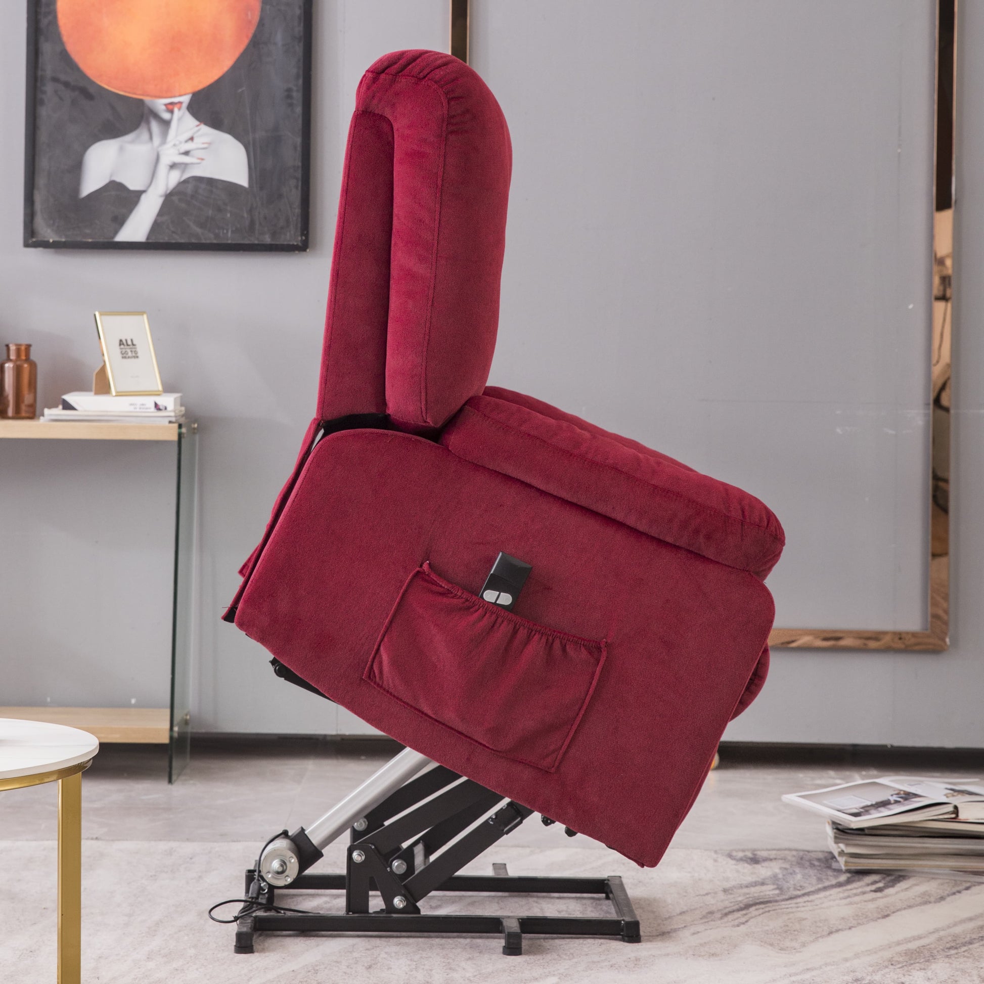 Power Lift Microfiber Electric Recliner Chair for Elderly with Side Pockets, Remote Control Living Room Chair (Red) | Homrest Furniture