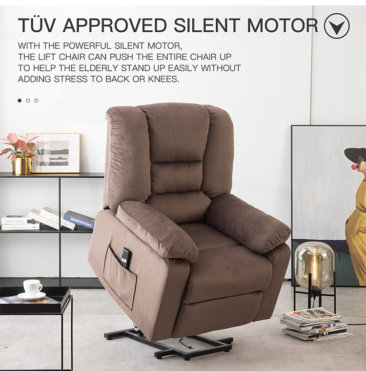  Power Lift Microfiber Electric Recliner Chair for Elderly with Side Pockets, Remote Control Living Room Chair (Brown) | Homrest Furniture