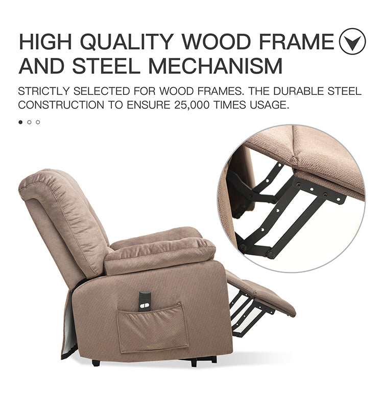  Power Lift Microfiber Electric Recliner Chair for Elderly with Side Pockets, Remote Control Living Room Chair (Brown) | Homrest Furniture