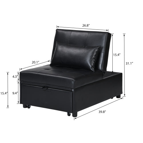Homrest Folding Sofa Bed 4-in-1 Convertible Chair, Multi-Functional Adjustable Recliner, Black Faux Leather