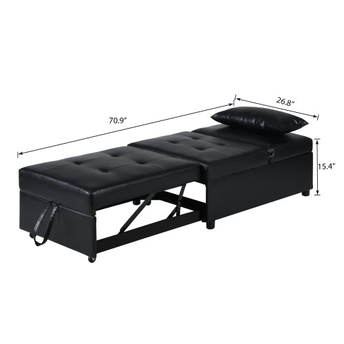 Homrest Folding Sofa Bed 4-in-1 Convertible Chair, Multi-Functional Adjustable Recliner, Black Faux Leather