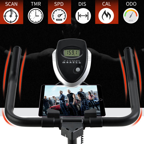 Indoor Cycling Bike Trainer with Belt Drive System & LCD Monitor, Exercise Bike for for Home Workout(Black & Red)