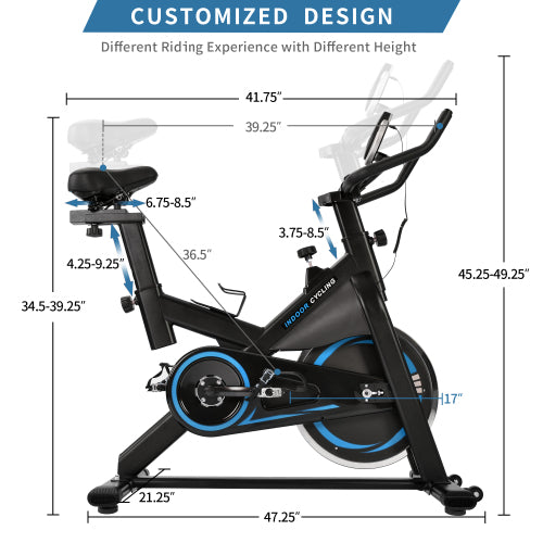 Indoor Cycling Bike Trainer with Belt Drive System & LCD Monitor, Exercise Bike for for Home Workout(Black & Blue)