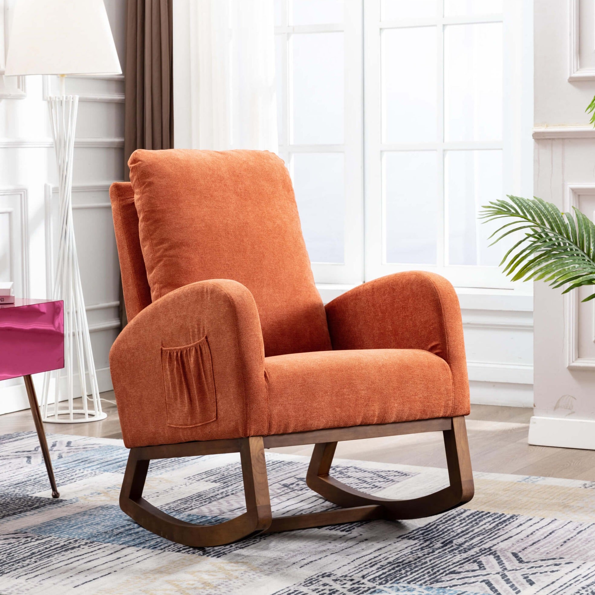 Homrest mid century rocking chair glider rocker armchair retro upholstered indoor nursery chair, orange