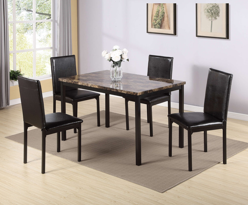 Homrest 5 Piece Metal Dining Set with Faux Marble Top & 4 chairs