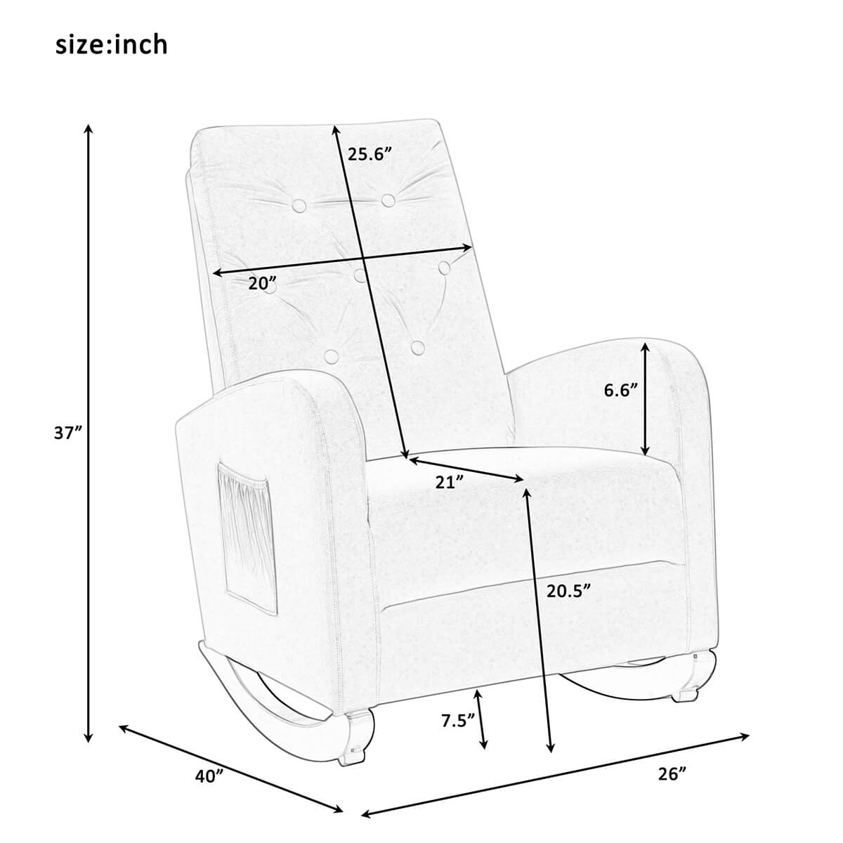 Product dimensions of Homrest rocking chair